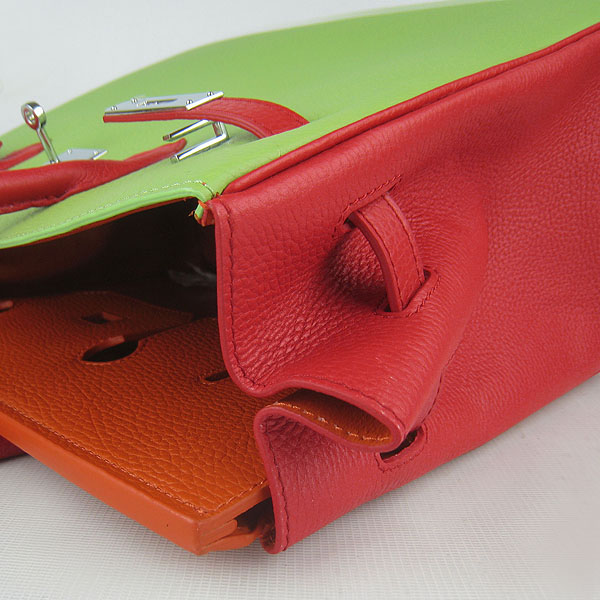 High Quality Fake Hermes 35CM Embossed Veins Leather Bag Red/Orange/Green 6089 - Click Image to Close